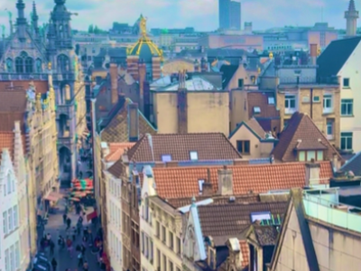 Brussels Belgium cobblestone streets and historic facades